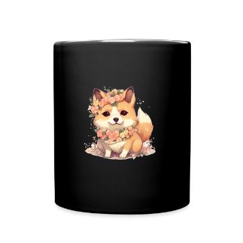 Chienne japonaise Shiba Inu, fille avec couronne - Mug uni - noir - Devant