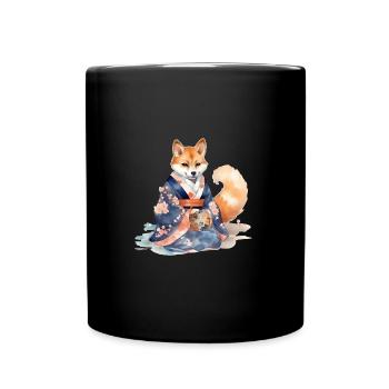 Japanese dog Shiba Inu in kimono - Full Colour Mug - black - Front