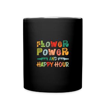 Flowers are my Happy Hour - Full Colour Mug - black - Front