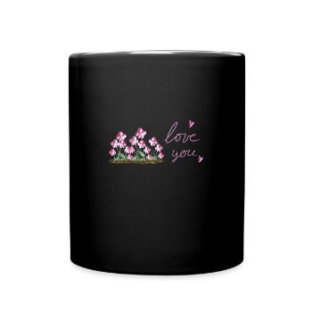 fleurs roses Je t’aime coeur - Mug uni - noir - Devant