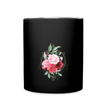 Boho Style Géométrie Roses Fleur Rétro Vintage - Mug uni - noir - Devant
