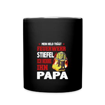 Feuerwehr Spruch Held Feuerwehrstiefel Papa - Tasse einfarbig - Schwarz - Vorne