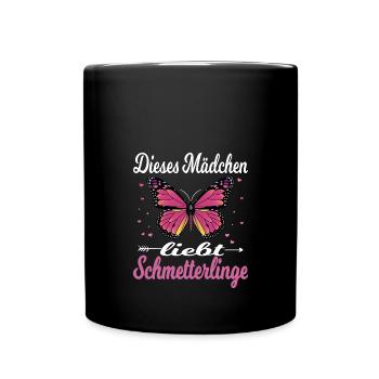 Witziger Dieses Mädchen liebt Schmetterlinge - Tasse einfarbig - Schwarz - Vorne