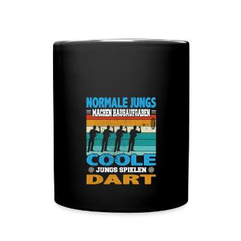 Normale Jungs Hausaufgaben coole Dart Darten - Tasse einfarbig - Schwarz - Vorne