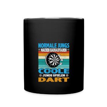 Normale Jungs Hausaufgaben coole Dart Darten - Tasse einfarbig - Schwarz - Vorne