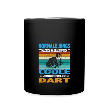 Normale Jungs Hausaufgaben coole Dart Darten - Tasse einfarbig - Schwarz - Vorne