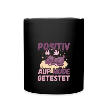 Positiv auf Müde getestet Elch Fun - Tasse einfarbig - Schwarz - Vorne