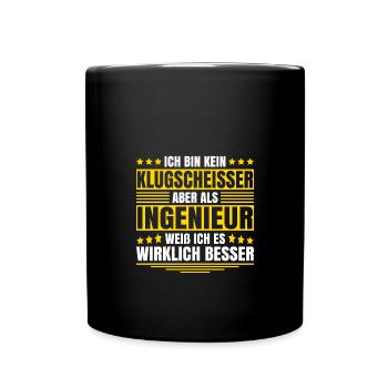 Herren Kein Klugscheisser bin Ingenieur Spruch - Tasse einfarbig - Schwarz - Vorne