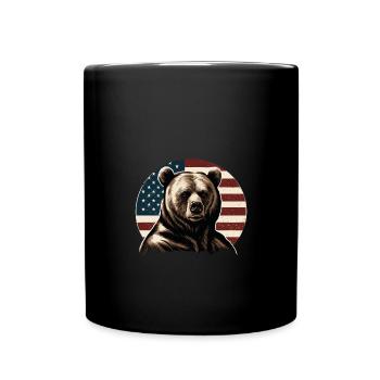 Portrait rond d’un ours devant un drapeau américain - Mug uni - noir - Devant