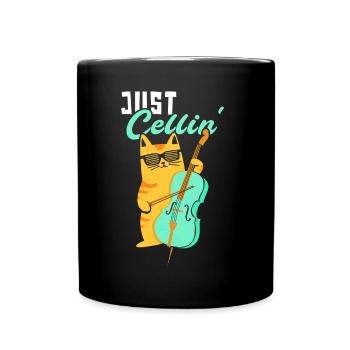 Lustiges Cello-Katzen-Design für Cello-Spieler - Tasse einfarbig - Schwarz - Vorne