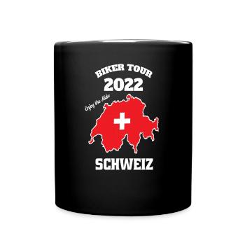 Biker Tour 2022 Schweiz, Reise Zubehör, Motorrad - Tasse einfarbig - Schwarz - Vorne