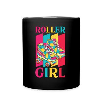 Roller Girl 70s 80s Retro Rollschuhlaufen - Tasse einfarbig - Schwarz - Vorne