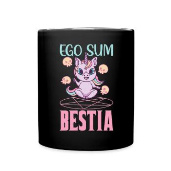 Metal Einhorn Pentagramm Baphomet Ego Sum Bestia - Tasse einfarbig - Schwarz - Vorne