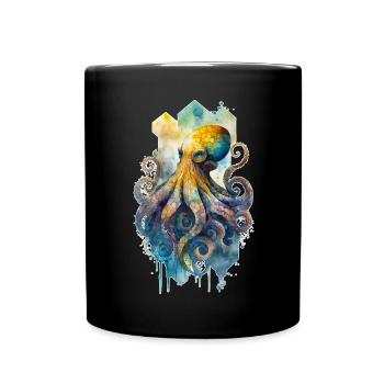 Krake Oktopus Tintenfisch Wasserfarbe Ozean Meer - Tasse einfarbig - Schwarz - Vorne