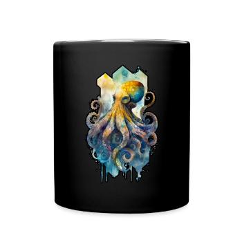Krake Oktopus Tintenfisch Wasserfarbe Ozean Meer - Tasse einfarbig - Schwarz - Vorne