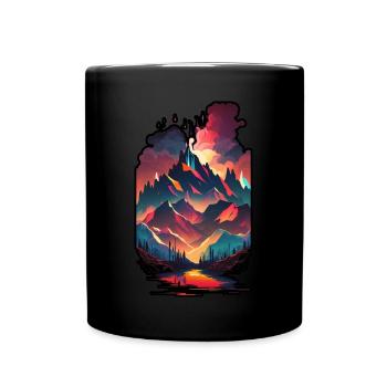 Mountains Minimalism Abstract Forest Animals Retro Trend - Full Colour Mug - black - Front