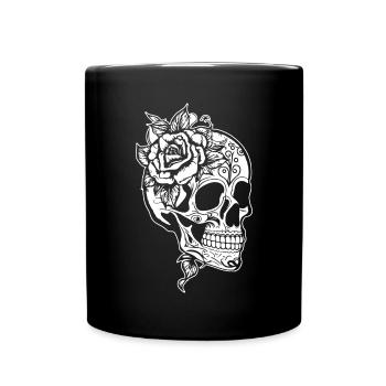 Skull Dia de los Muertos Halloween Tattoo Rose - Full Colour Mug - black - Front