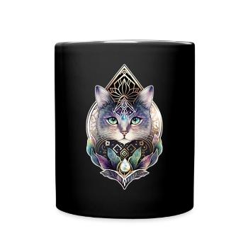 Spirituell Yoga Katzen Mandala Aquarell Katze Tier - Tasse einfarbig - Schwarz - Vorne