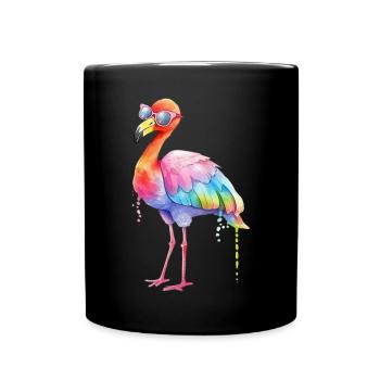 Colorful cool flamingo with sunglasses - Full Colour Mug - black - Front