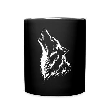 Wolf Heult Vollmond Wald Natur wandern Wildnis - Tasse einfarbig - Schwarz - Vorne