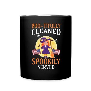 Boo-tifully Cleaned Spookily Served Halloween - Full Colour Mug - black - Front