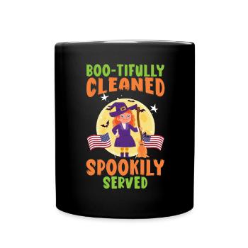 Boo-tifully Cleaned Spookily Served Halloween - Full Colour Mug - black - Front