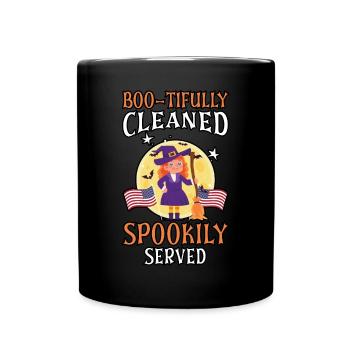 Boo-tifully Cleaned Spookily Served Halloween - Full Colour Mug - black - Front