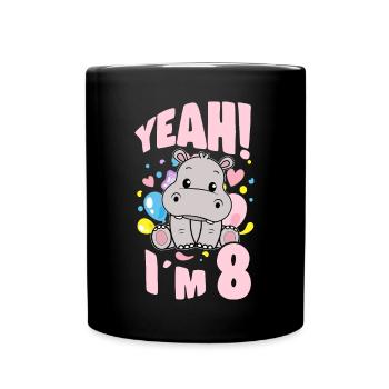 8 Years Old Bday Party 8th Birthday Girl Hippo - Full Colour Mug - black - Front