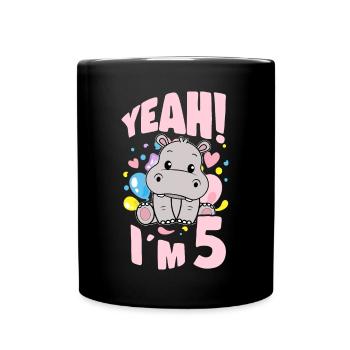 5 Years Old Bday Party 5th Birthday Girl Hippo - Full Colour Mug - black - Front