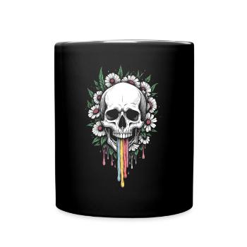 Floral Skull with Rainbow - Full Colour Mug - black - Front