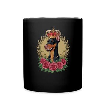 Doberman Pinscher with crown and great roses - Full Colour Mug - black - Front
