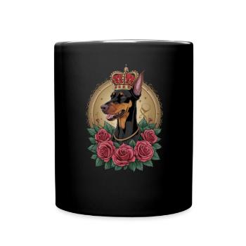 Doberman Pinscher with crown and great roses - Full Colour Mug - black - Front
