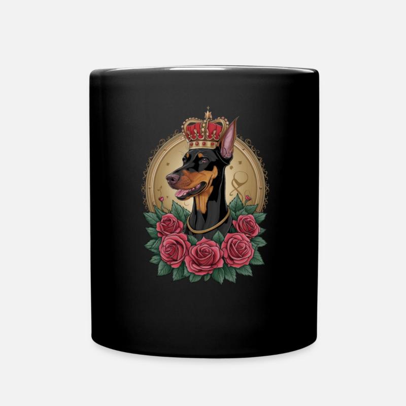 Doberman Pinscher avec couronne et grandes roses - Mug uni - noir