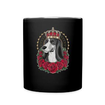 Cartoon Afghan Hound with Crown and Roses - Full Colour Mug - black - Front