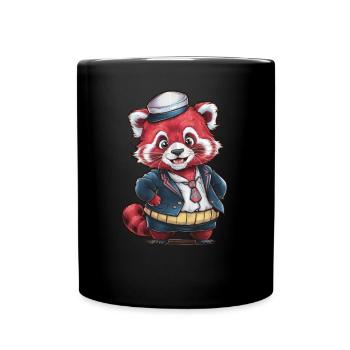 Red Kawaii Panda Wearing School Uniform - Full Colour Mug - black - Front