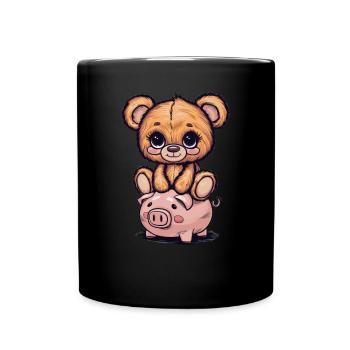 Mignon ours en peluche kawaii avec tirelire - Mug uni - noir - Devant