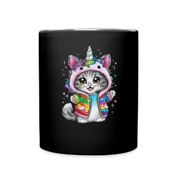 Niedliche Einhorn Katze mit brillanten Farben - Tasse einfarbig - Schwarz - Vorne