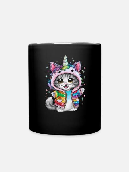 Niedliche Einhorn Katze mit brillanten Farben - Tasse einfarbig - Schwarz