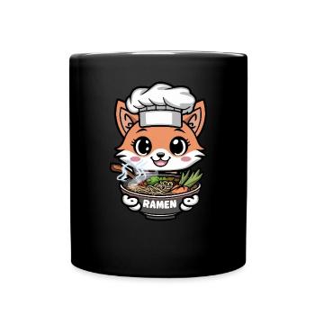 Kawaii Fuchs mit Ramen Nudelsuppe - Tasse einfarbig - Schwarz - Vorne
