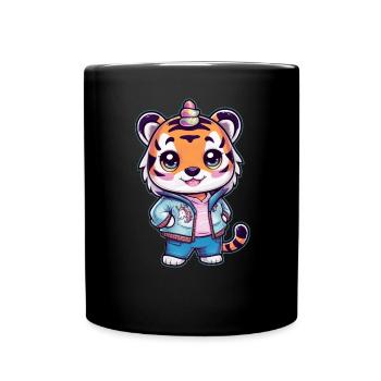 Tigre kawaii avec une jolie tenue de licorne - Mug uni - noir - Devant