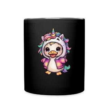 Dessin animé Kawaii Caneton avec tenue de licorne - Mug uni - noir - Devant