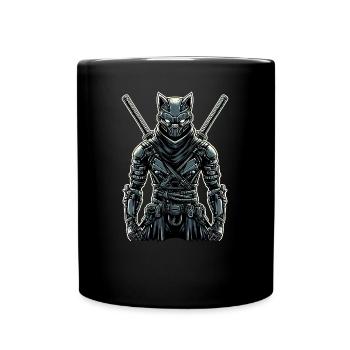 Ninja Cyborg Katze mit Schwertern - Tasse einfarbig - Schwarz - Vorne