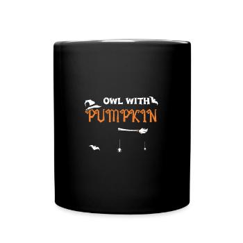 Owl With Pumpkin - Halloween - Full Colour Mug - black - Front