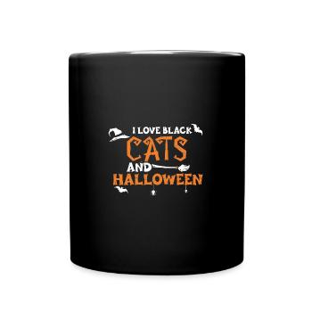 I Love Black Cats And Halloween - Tasse einfarbig - Schwarz - Vorne
