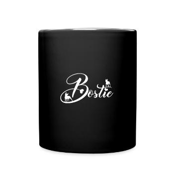 Bostie Boston Terrier mit dekorativer Schrift - Tasse einfarbig - Schwarz - Vorne