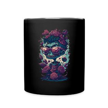 Illustration de zombies avec des lunettes de soleil et des fleurs - Mug uni - noir - Devant