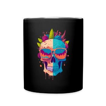 Illustration du crâne avec feuilles de plante - Mug uni - noir - Devant