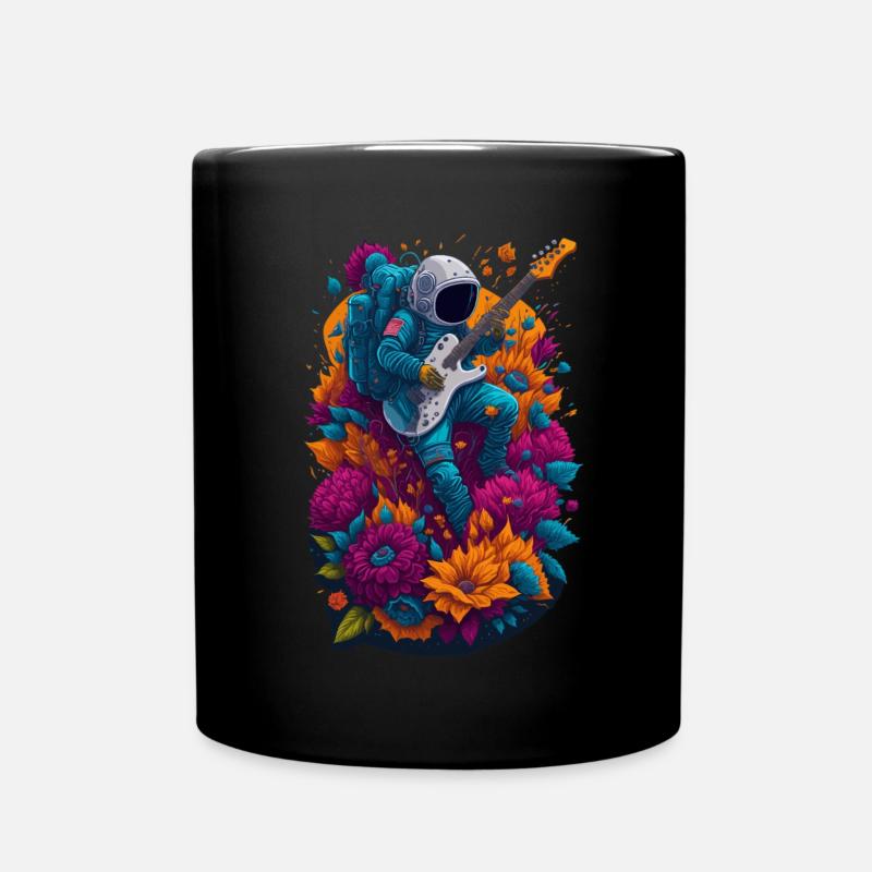 Astronaut mit E-Gitarre und Blumen Illustration - Tasse einfarbig - Schwarz