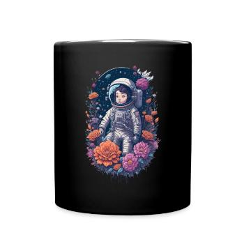 Mädchen im Raumanzug mit Blumen Illustration - Tasse einfarbig - Schwarz - Vorne