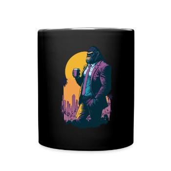 Illustration des années 80 d’un gorille avec une tasse de café - Mug uni - noir - Devant